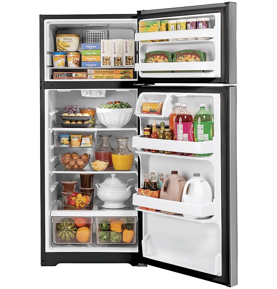 Alt View 1. GE - 16.6 Cu. Ft. Top-Freezer Refrigerator - Stainless Steel.