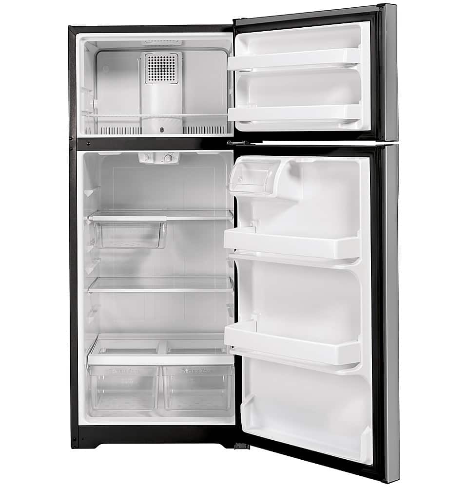 Alt View 2. GE - 16.6 Cu. Ft. Top-Freezer Refrigerator - Stainless Steel.