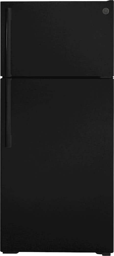 GE - 16.6 Cu. Ft. Top-Freezer Refrigerator with Edge-to-Edge Glass Shelves - Black - Front_Zoom