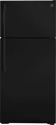 GE - 16.6 Cu. Ft. Top-Freezer Refrigerator with Edge-to-Edge Glass Shelves - Black