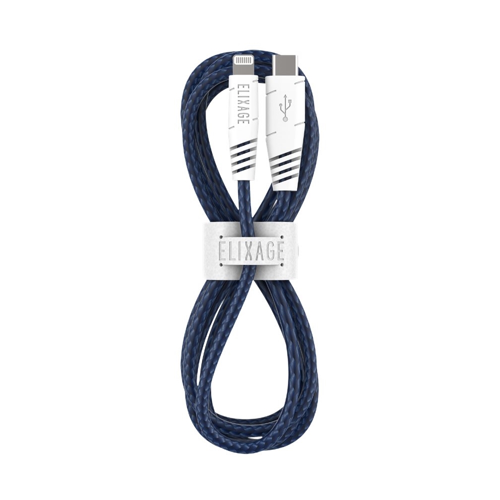 Angle View: Elixage - 4' USB Type C-to-Lightning Charge-and-Sync Cable - Midnight Blue