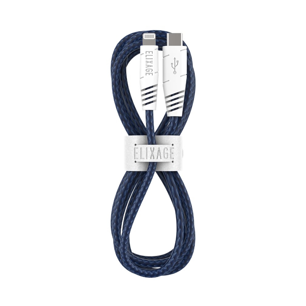 Angle View: Elixage - 6' USB Type C-to-Lightning Charge-and-Sync Cable - Midnight Blue