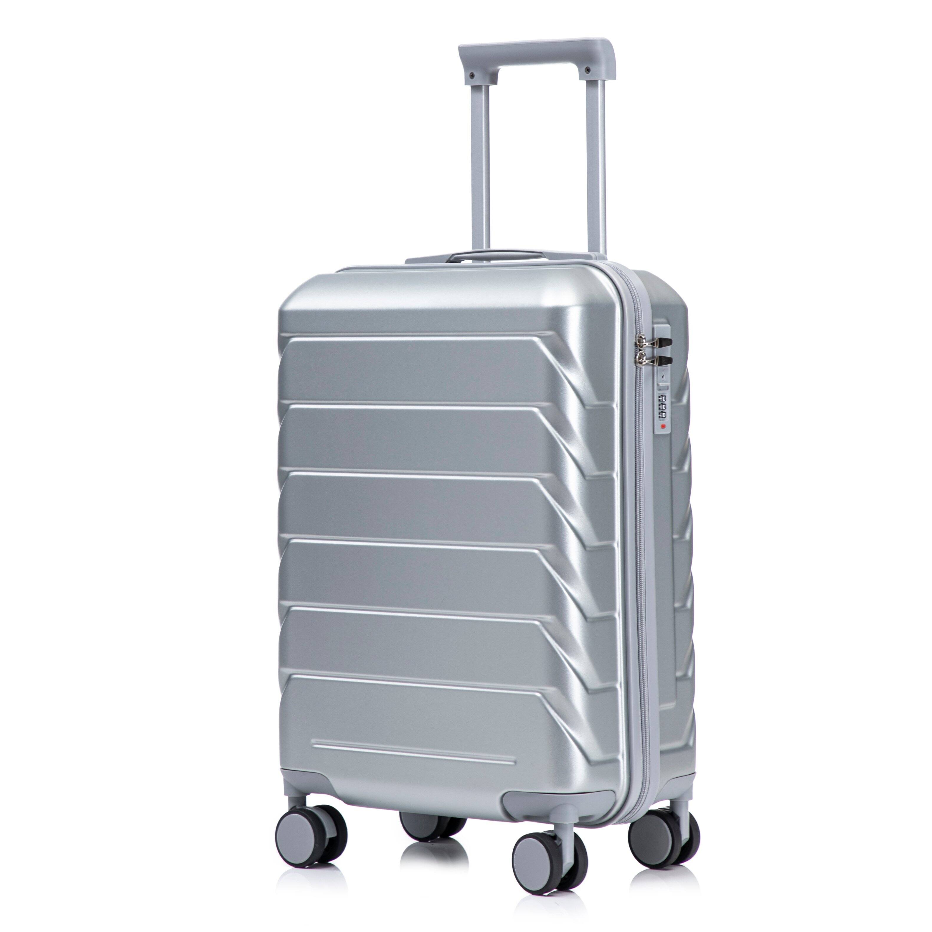 Front. Z-Edge - 20" Hardside Checked Luggage, Suitcase with Spinner Wheels, Scratch-Resistant Hardshell Suitcase with Combination Lock - Silver.