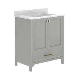 Flash Furniture - Haven 30" Bathroom Vanity with Sink, Storage Cabinet with Gold Hardware, Soft Close Doors and Bottom Drawer, Carrara Mar - Gray