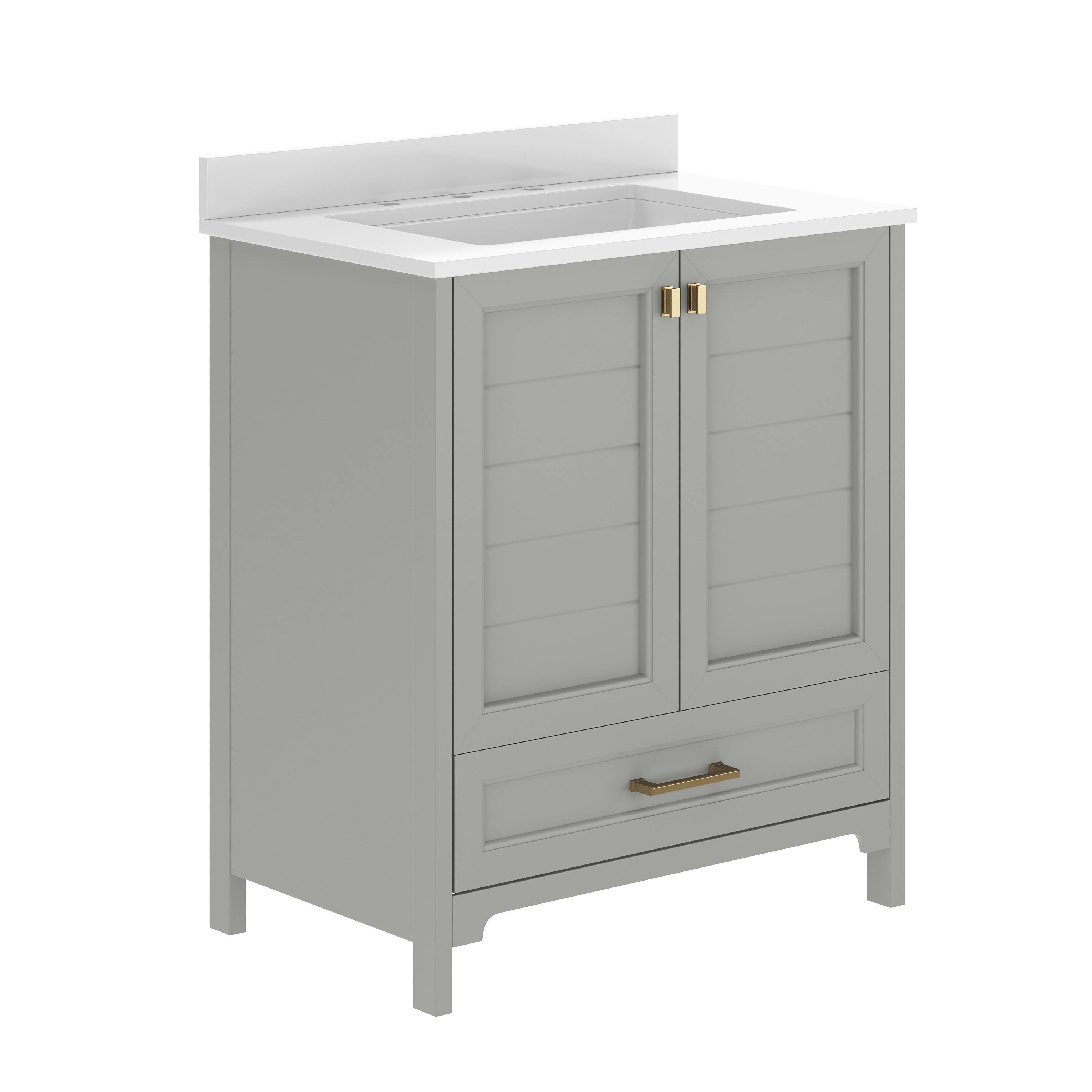 Alt View 1. Emma + Oliver - Bathroom Vanity w/ Ceramic Undermount Sink, Cabinet, Bottom Drawer - Gray Frame/Gold Hardware.