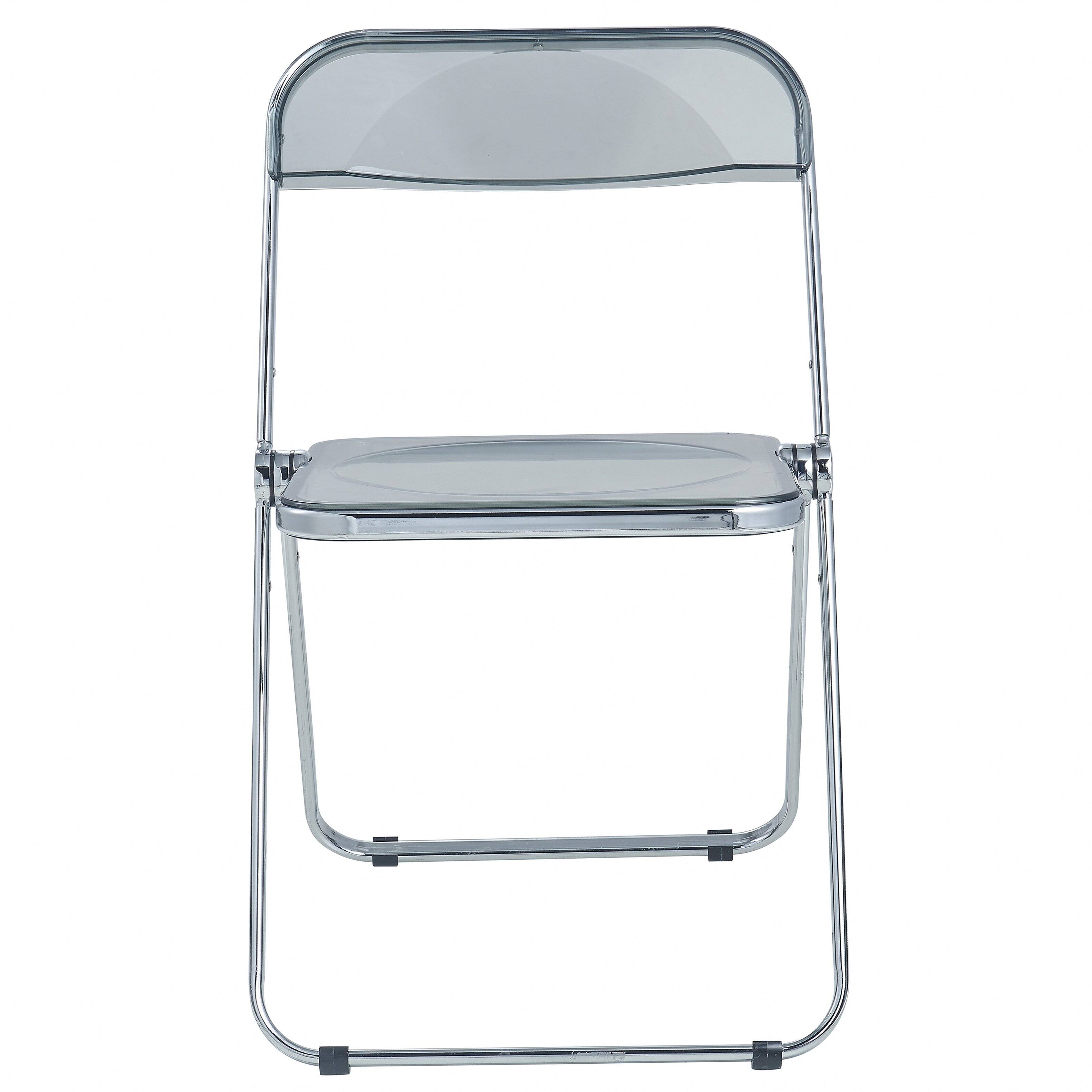 Alt View 3. LeisureMod - Lawrence Modern Clear Acrylic Folding Chair with Chrome Steel Frame, Fully Assembled Portable Dining Seat - Transparent Black.
