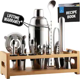 Zulay Kitchen - 24-Piece Bartender Kit - Stainless Steel Bar Set 24oz Cocktail Shaker Set with Accessories - Silver