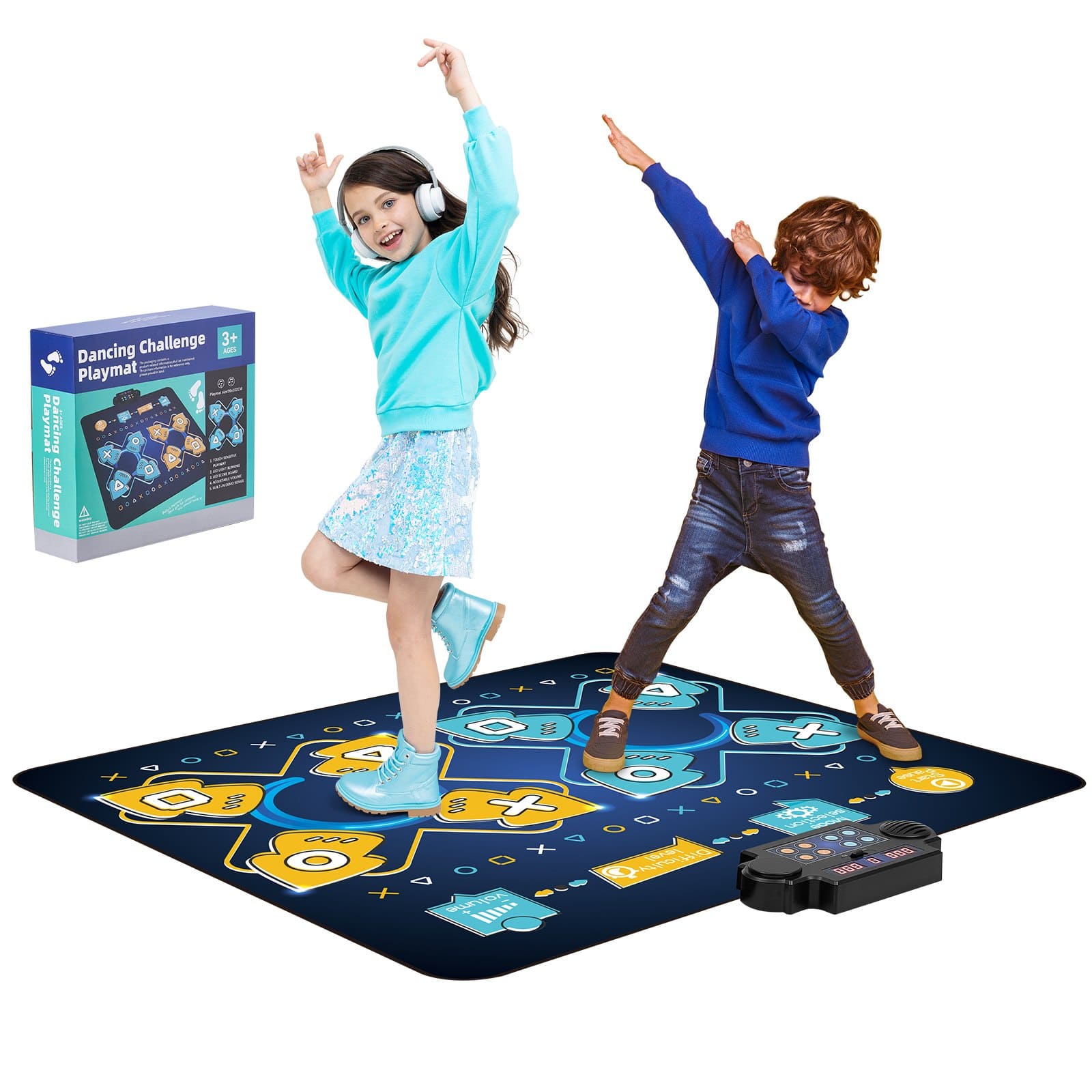 Glintex - Dance Mat for Kids, Two-Player Electronic Music Pad Toy with Lights and Games, Gift for 3+ Year Old Girls