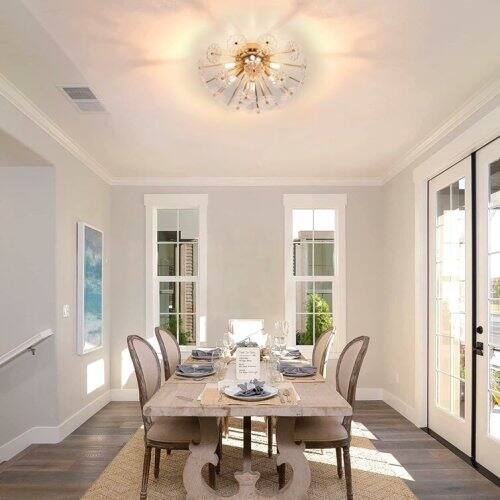 Back. LUCKY ONE - 19.7in Flush Mount Gold Ceiling Light, 6-Light Modern Glass Petal Fixture for Bedroom Hallway Kitchen - Golden.