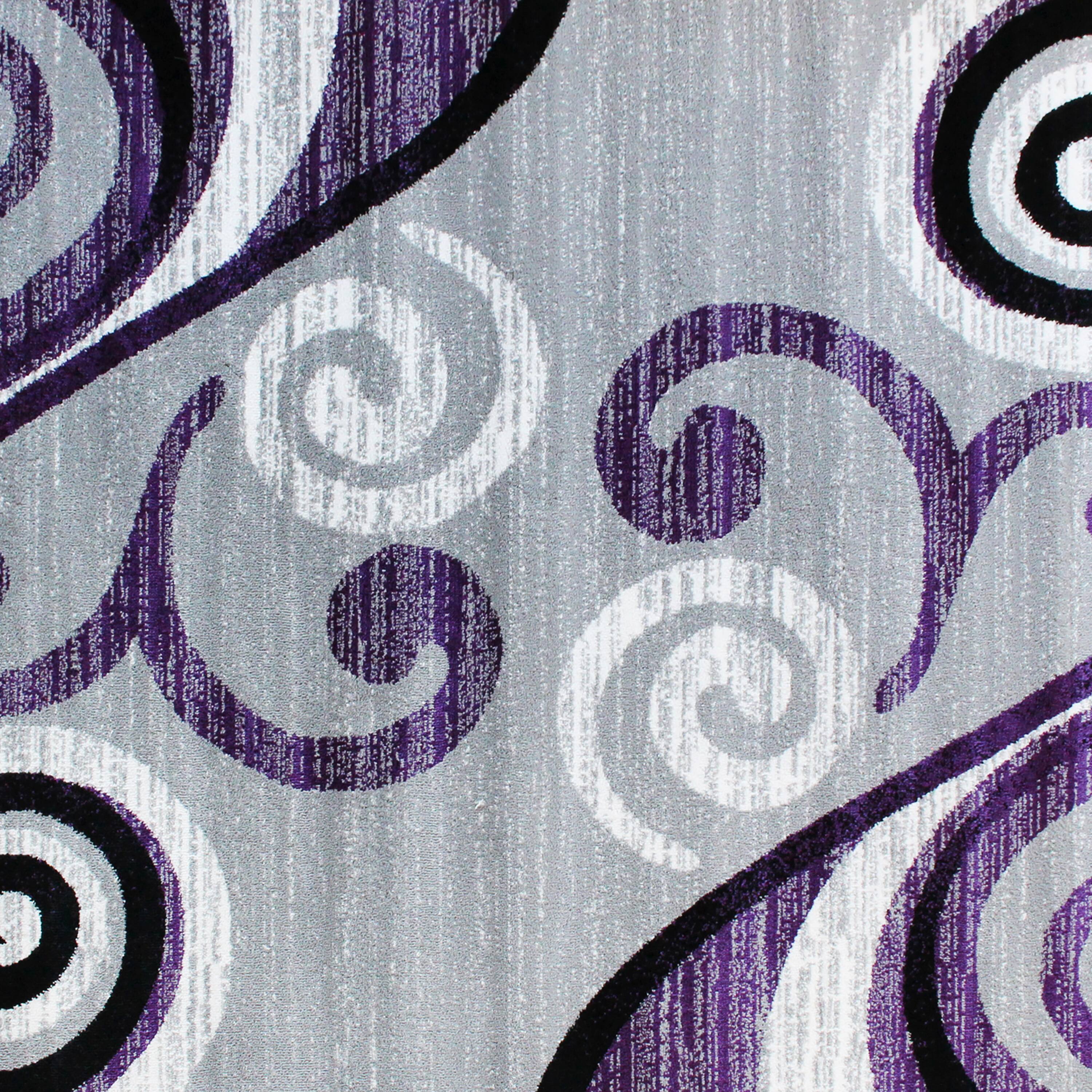 Alt View 5. Emma + Oliver - Helix Scraped Look Ultra Soft Plush Pile Olefin Accent Rug in Swirl Pattern, Jute Backing - Purple.