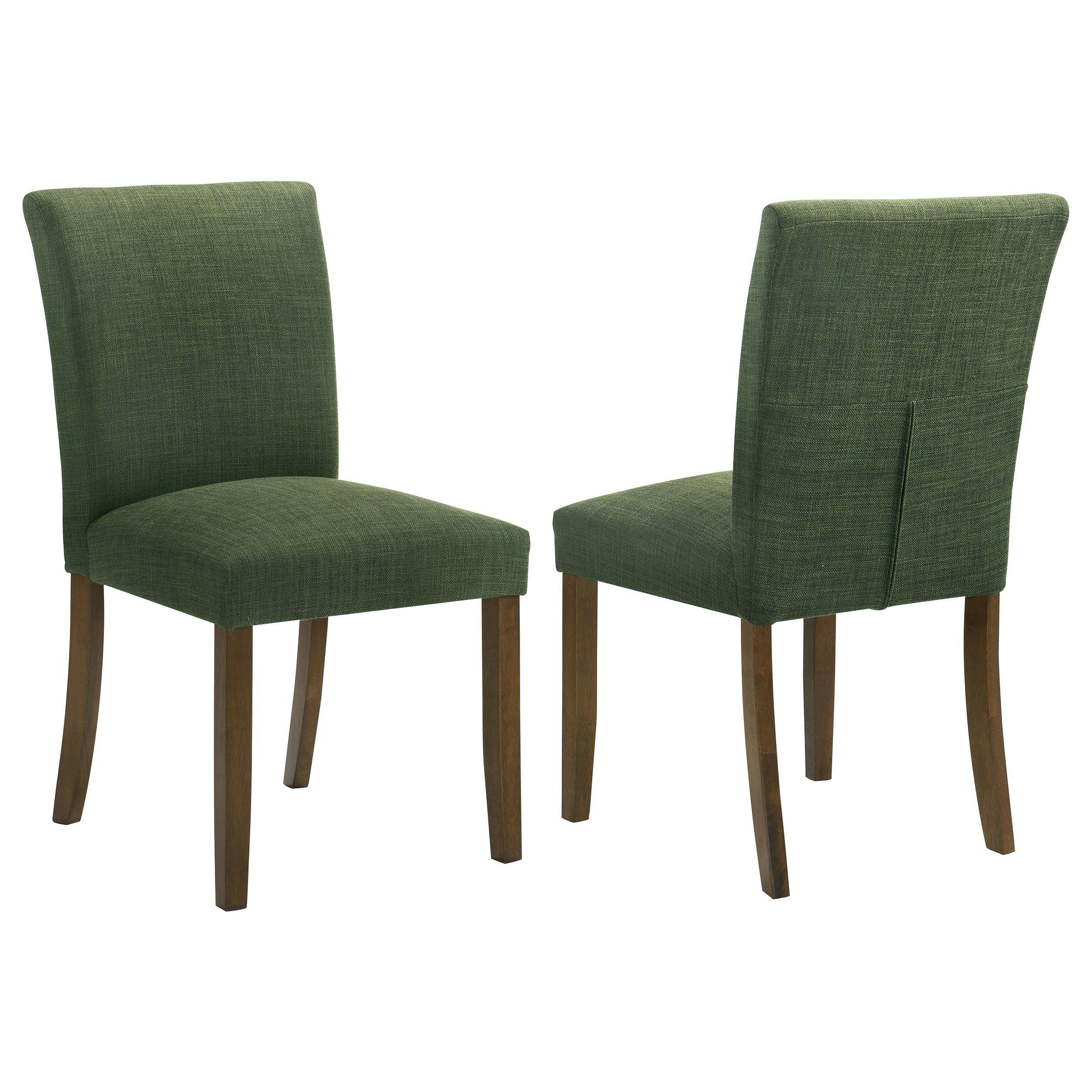 Front. Manhattan Lane - Cana Dining Chair Set of 2, Green Fabric Foam Cushion, Brown Wood Legs - Green, Black.