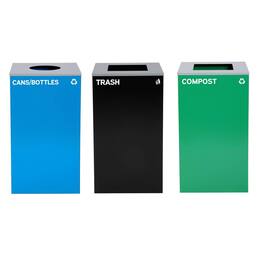 Alpine Industries - Steel Can Set for Cans/Bottles, Trash, Compost – 29 Gal Open Top, 3 Pack - Black; Blue; Green