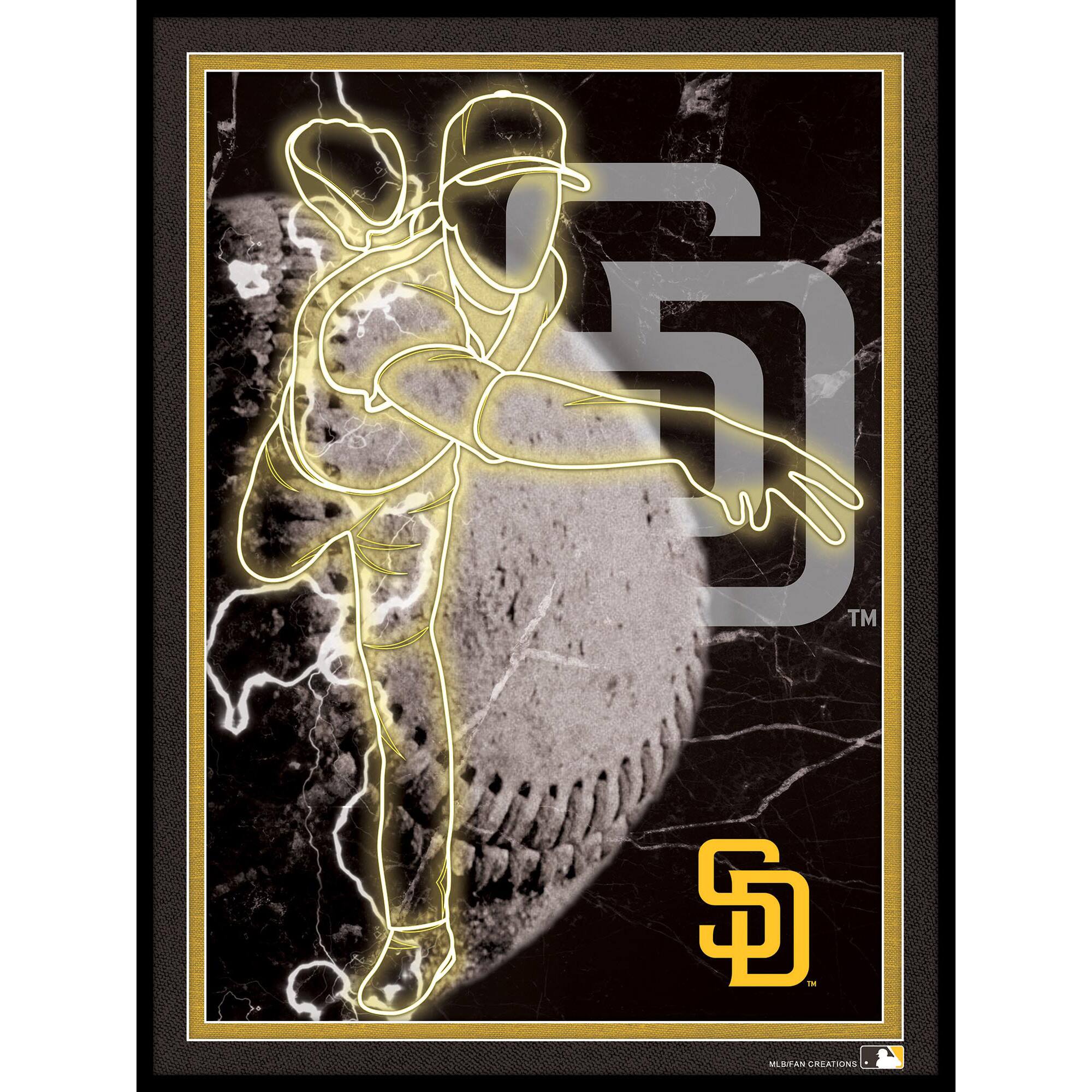 Black San Diego Padres 12'' x 16'' Framed Neon Player Print
