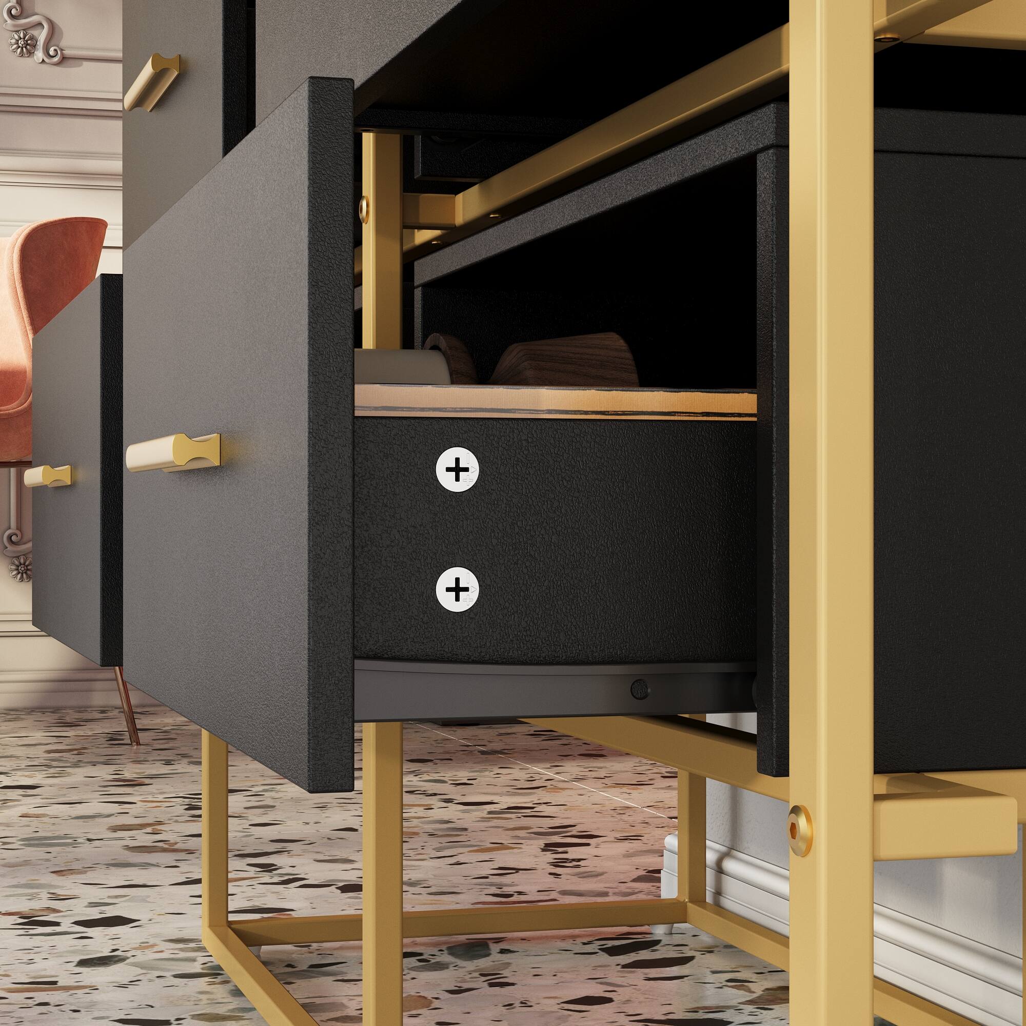 Alt View 8. Famapy - Famapy Metal- Framed Dresser: Tempered Glass Top & Modern Storage - Black.