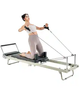 VEVOR - Foldable Pilates Reformer, Pilates Workout Machine for Home Gym Studio Use, Pilates Bed with Dual Resistance - Gray/Black