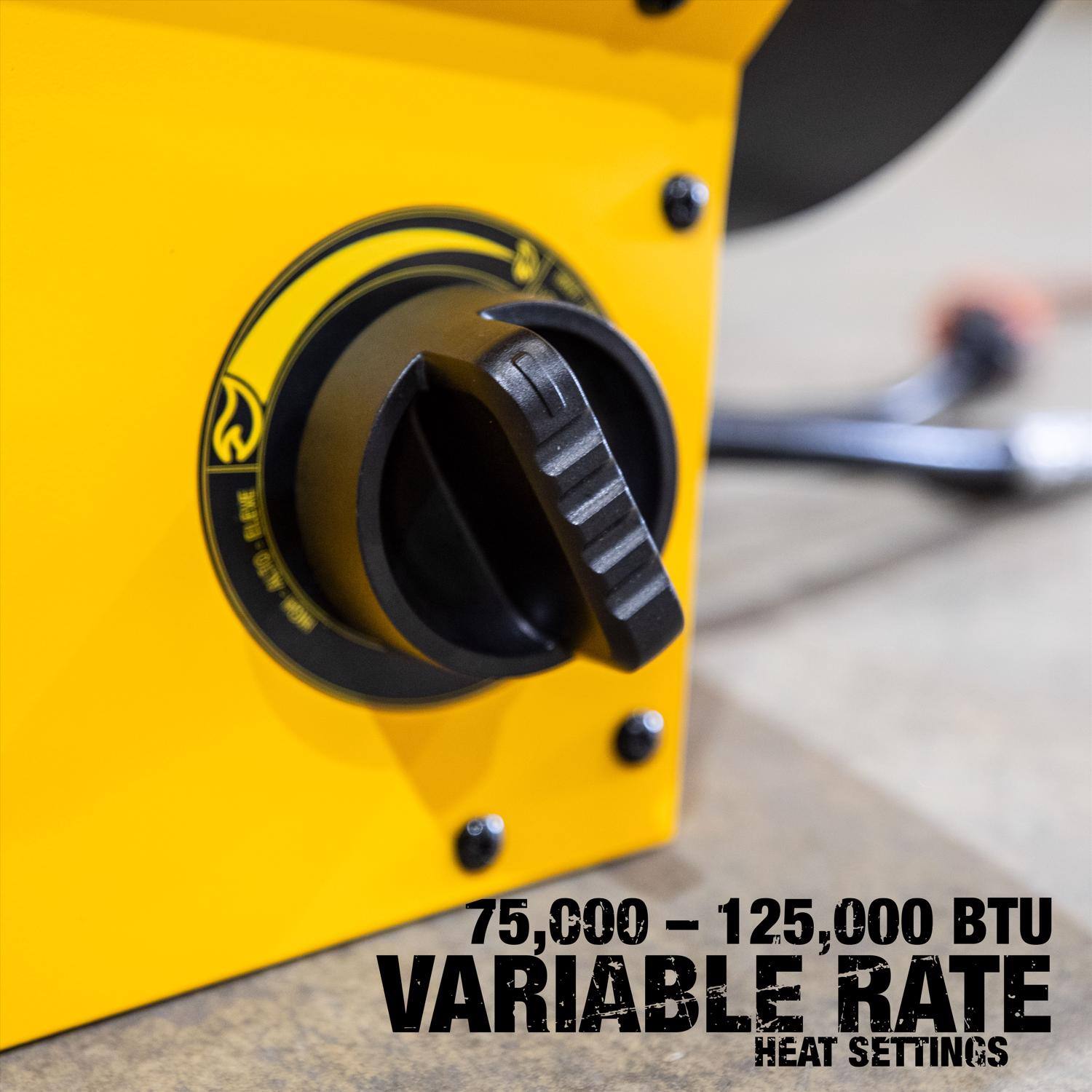 75,000 – 125,000 BTU VARIABLE RATE HEAT SETTINGS