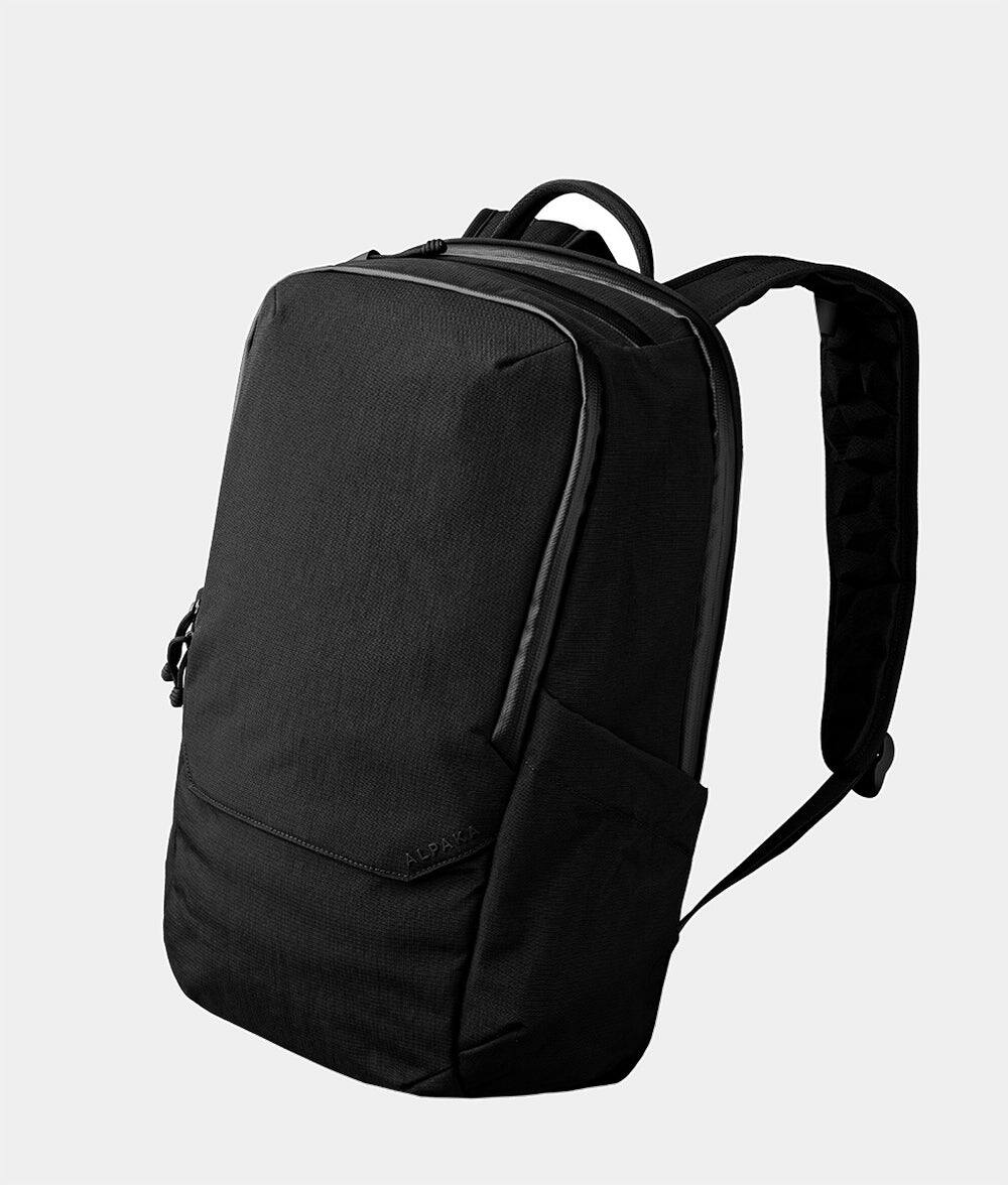 Front. ALPAKA - Elements Backpack Pro Laptop Backpack Fits 16'' Laptop with Dual Bottle Pockets, Travel Backpack for Men - Black Axoflux 400D Ripstop Nylon.