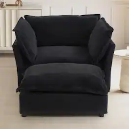 LUCKY ONE - 47" Modern Armchair Sofa w/ Movable Ottoman Wide Seat Curved Armrests 2 Pillows - Black
