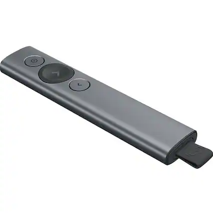Front. Logitech - Logitech Spotlight Presentation Remote - Gyroscopic - Wireless - Bluetooth/Radio Frequency - Slate - USB - 3 Button(s) - Gray.