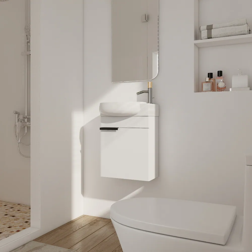 Front. Loheer - Loheer 16 inch bathroom vanity with sink Gloss White Plywood - Gloss White.
