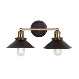 Jonathan Y - July 17.5" 2-Light Industrial Farmhouse Metal Vanity Light, Oil Rubbed Bronze/Brass Gold - Oil-Rubbed Bronze
