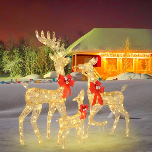 Alt View 5. Winado - 3PCS Christmas Reindeer Family 4FT Set with Lights, Plastic Decorative Knot for Indoor Outdoor Holiday Party Decorations - Golden.
