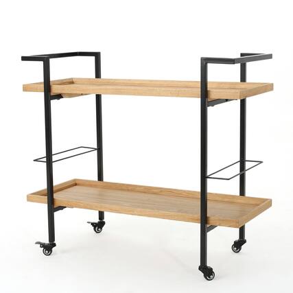 Front. Spaco - Spaco Modern Industrial Bar Cart, Wood Look Powder Coat, 2-Tier Shelves, Locking Casters, Wine Bottle Holder - Walnut.