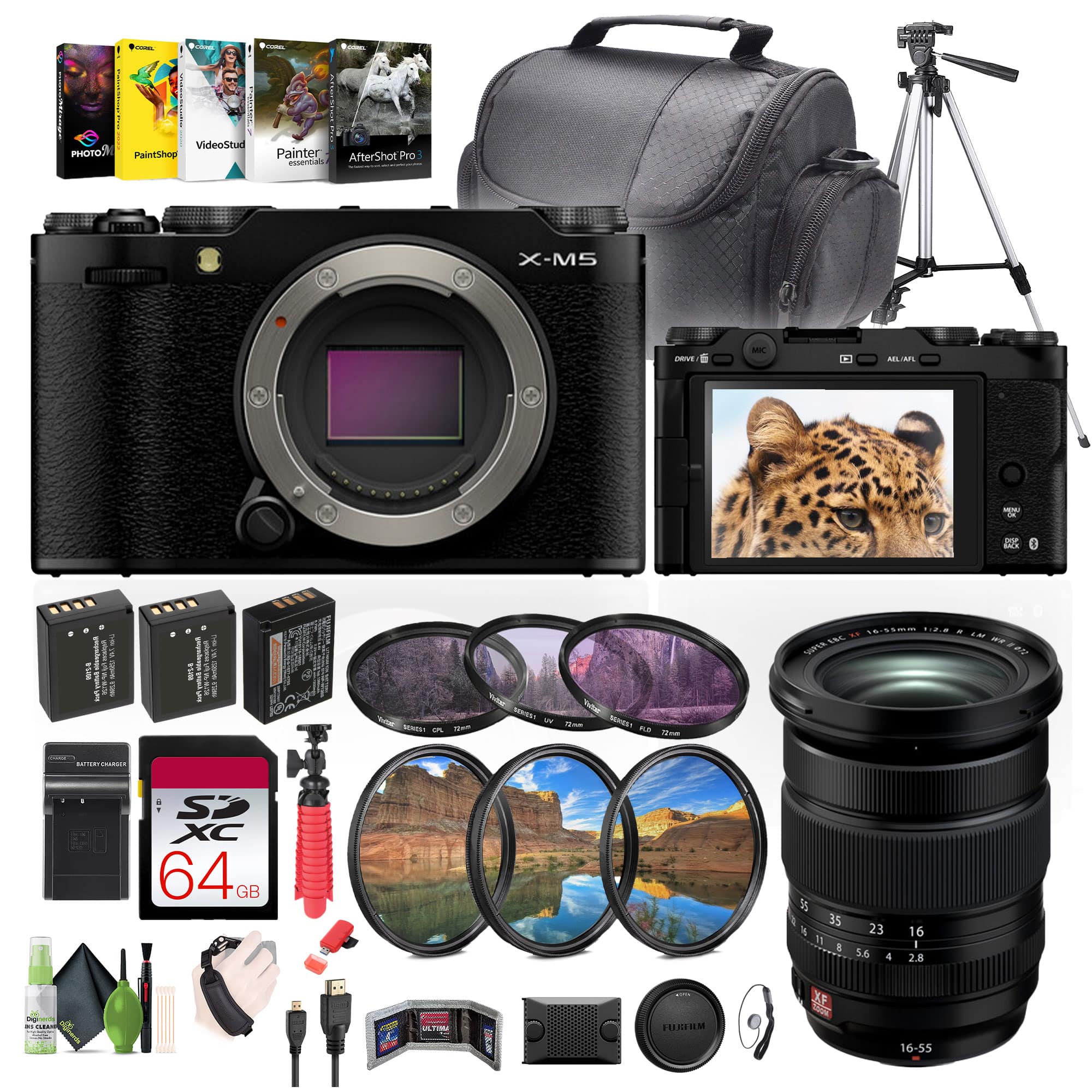Fujifilm- X-M5 Mirrorless Camera Body + XF 16-55mm f/2.8 R LM WR II Lens + More- Black