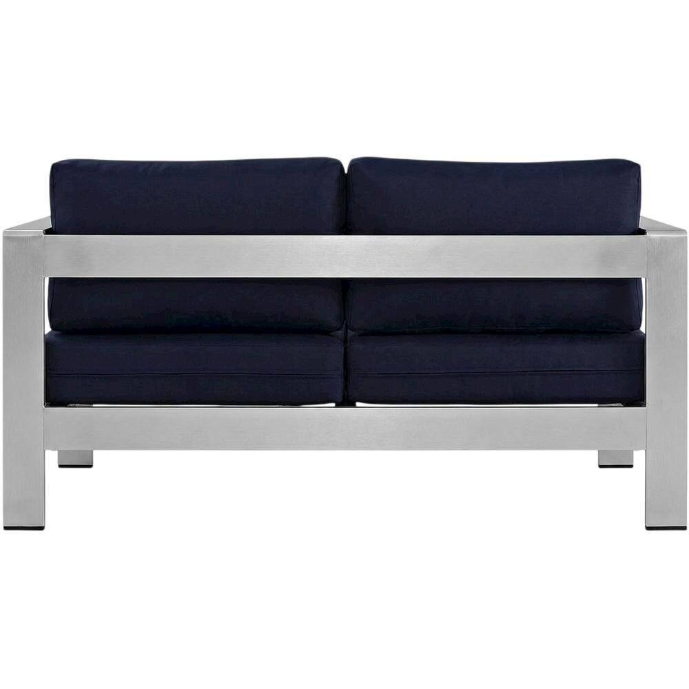 Back. Outdoor Escape - Outdoor Sectional Loveseat With Armrest, Aluminum Frame For Patio Lounging - Silver.