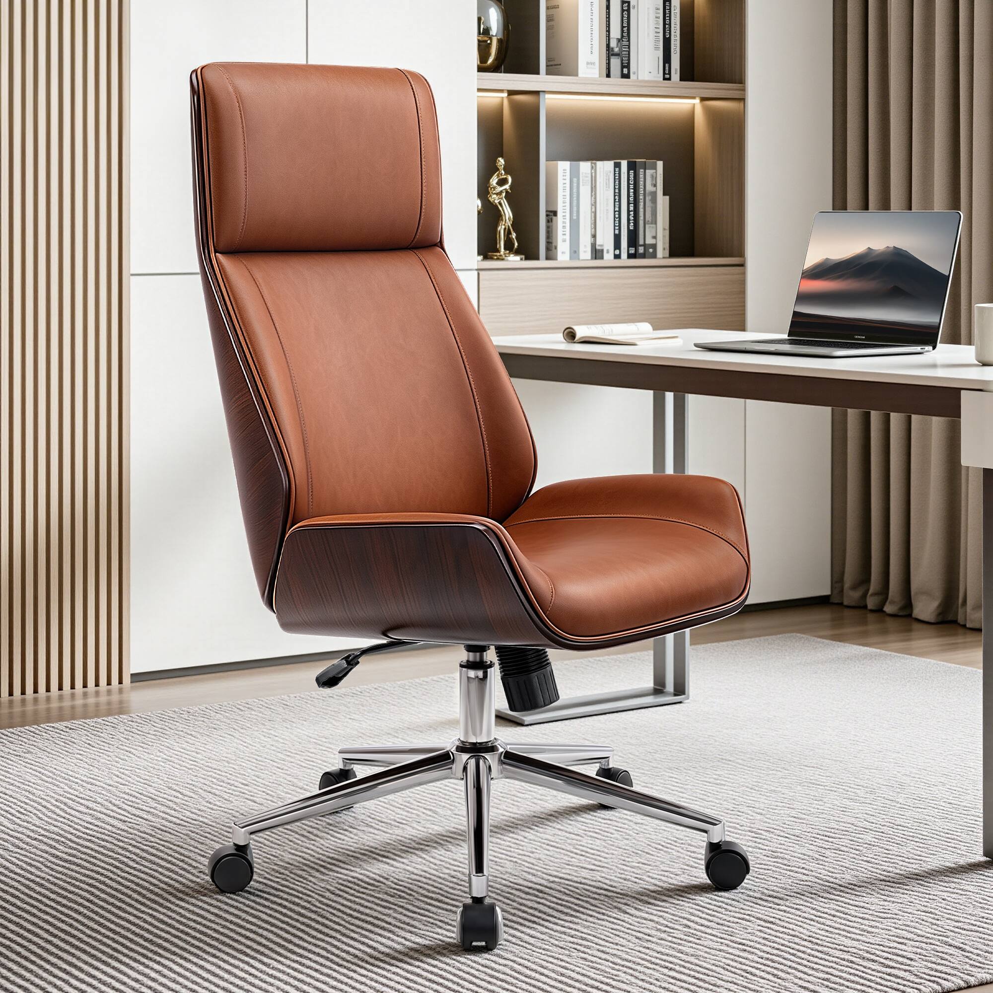 Alt View 3. KERDOM - Walnut Luxury Big Tall Executive Chair, Home Office Premium High Back Manager Boss Chair, Tilt Swivel Armless Stylish - Brown.