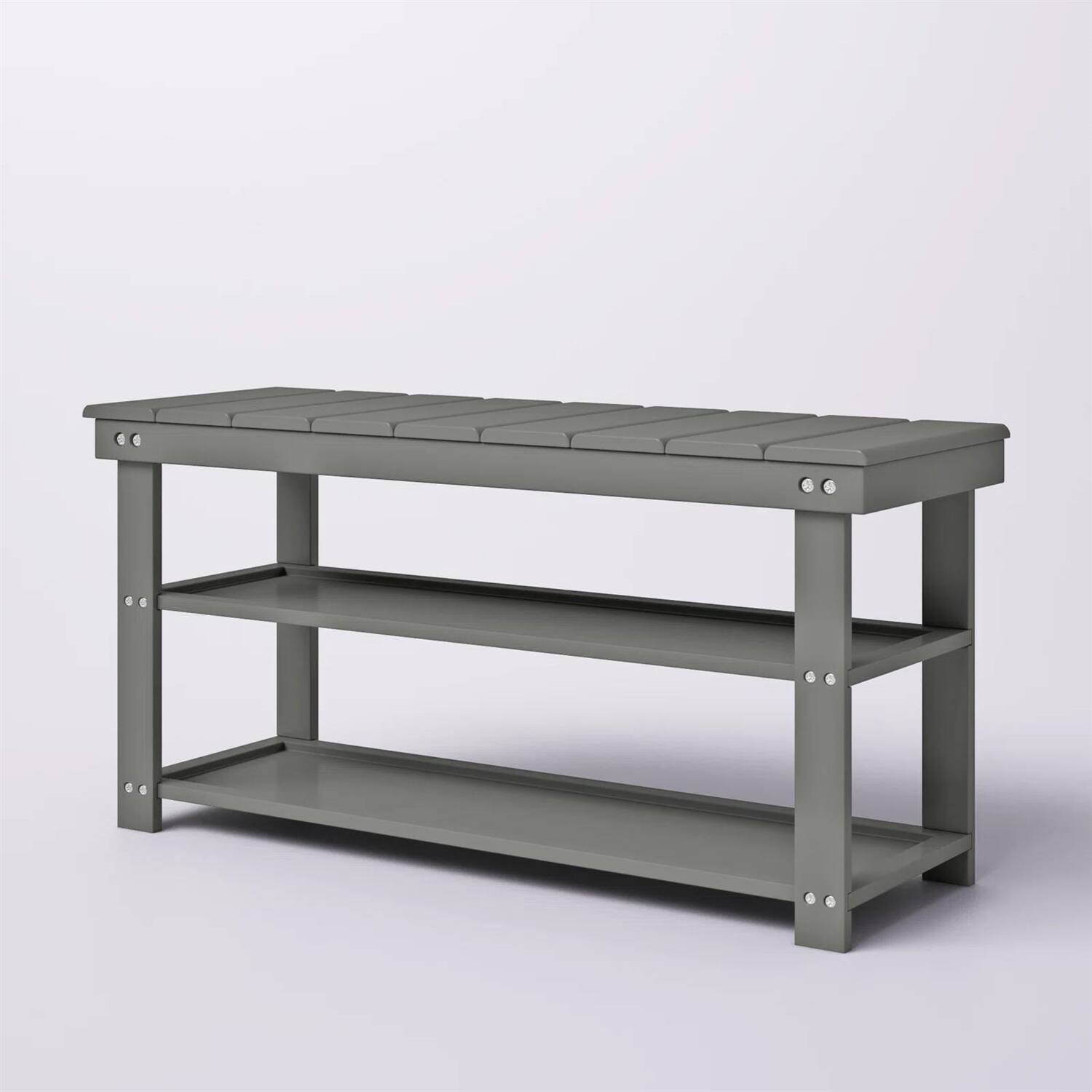 Angle. Hivvago - Grey Wood 2-Shelf Shoe Rack Storage Bench For Entryway or Closet - Gray.