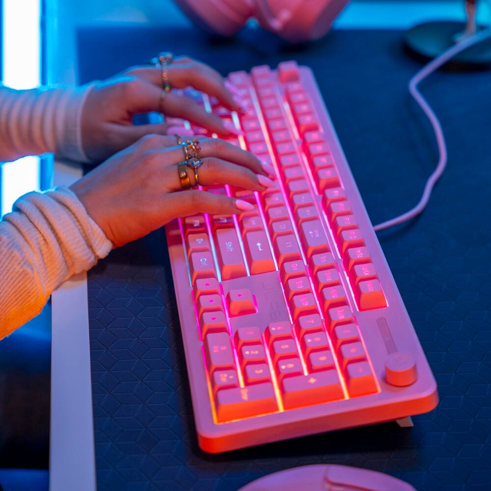 Back. JLab - Nightfall Full-Size Wired Gaming Keyboard - Pink.