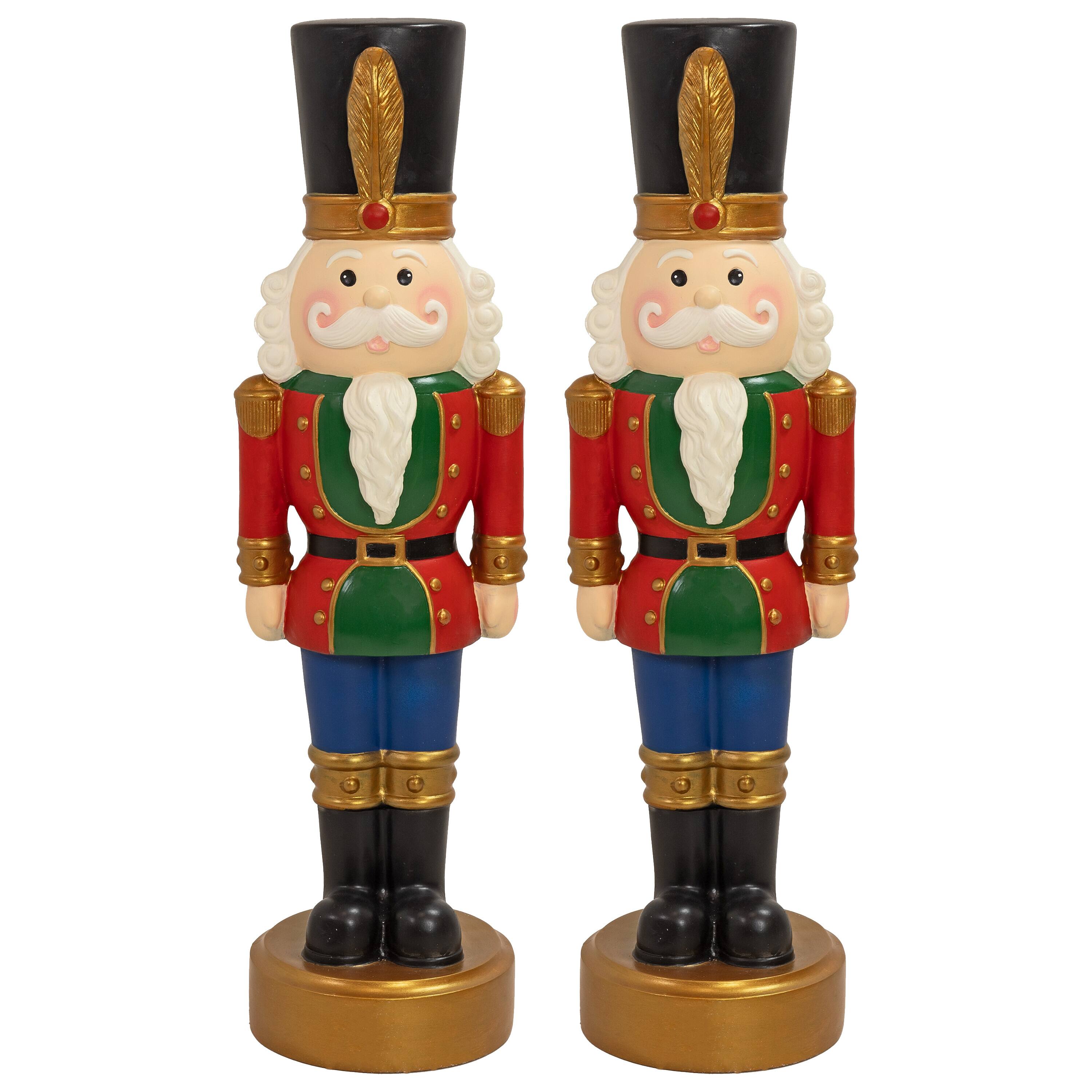 Front. Sunnydaze - Tommy the Toy Soldier Nutcracker Statue - 37" H - Set of 2 - Red.