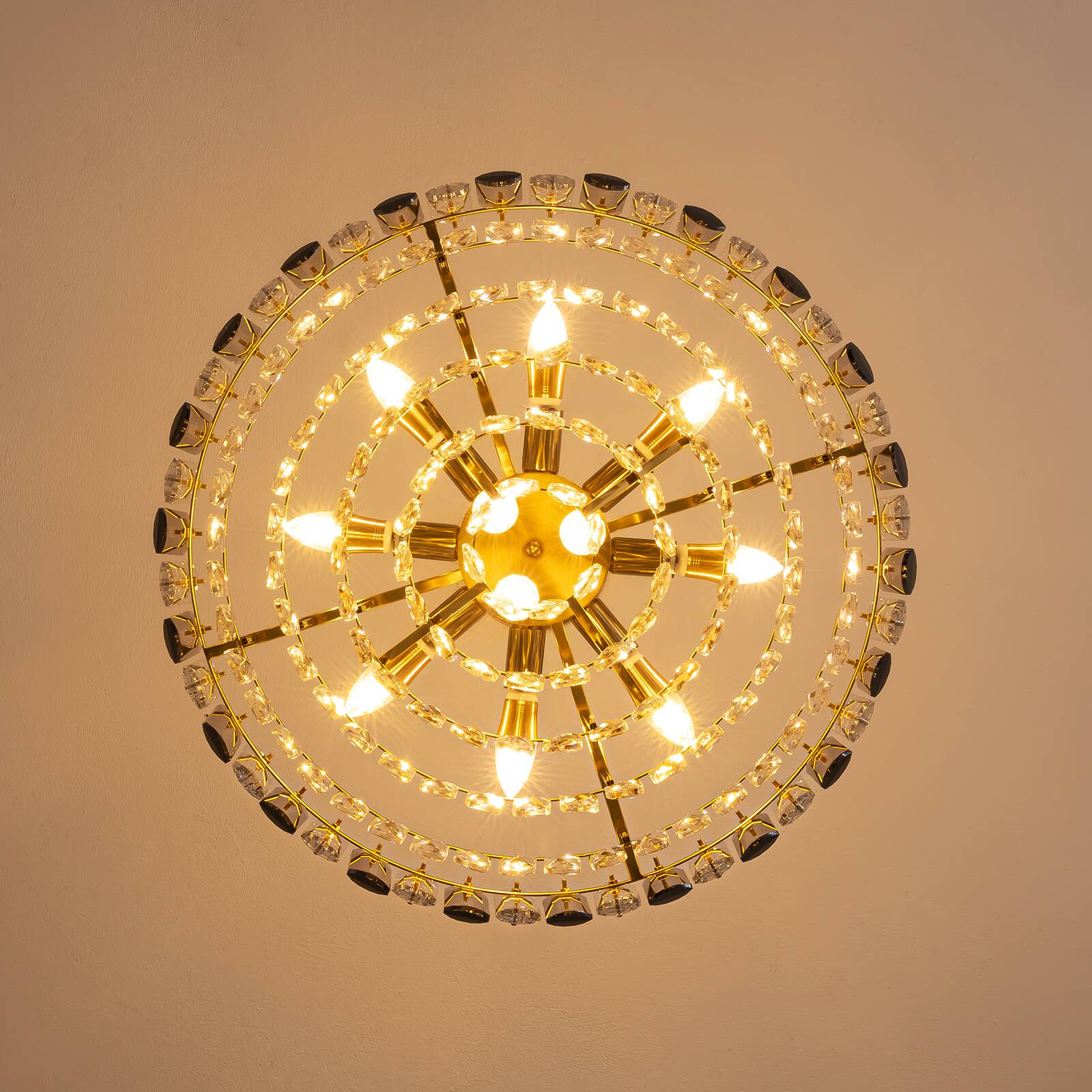 Alt View 9. Siljoy - 24-inch Gold K9 Crystal Chandelier Modern Ceiling Light for Living Room Kitchen Island, Dimmable E12 Base - Gold.