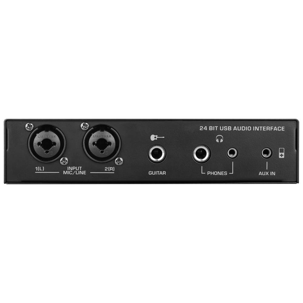 24 BIT USB AUDIO INTERFACE  
1(L) INPUT MIC/LINE  
2(R) GUITAR  
PHONES  
AUX IN