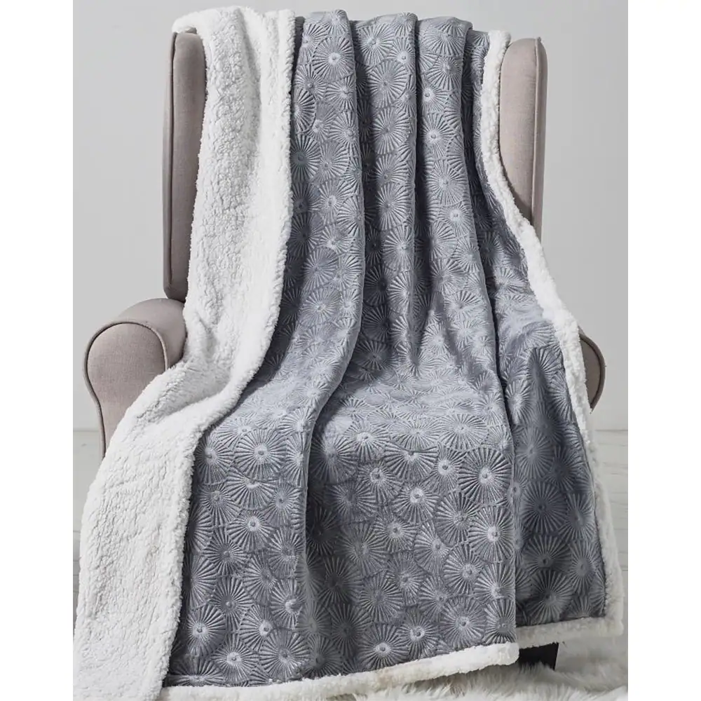 Alt View 1. Noble House - Plazatex Louvre Sherpa Decorative Super Soft Throw Blanket for Sleep/Decor 50" x 60" Grey - Grey.