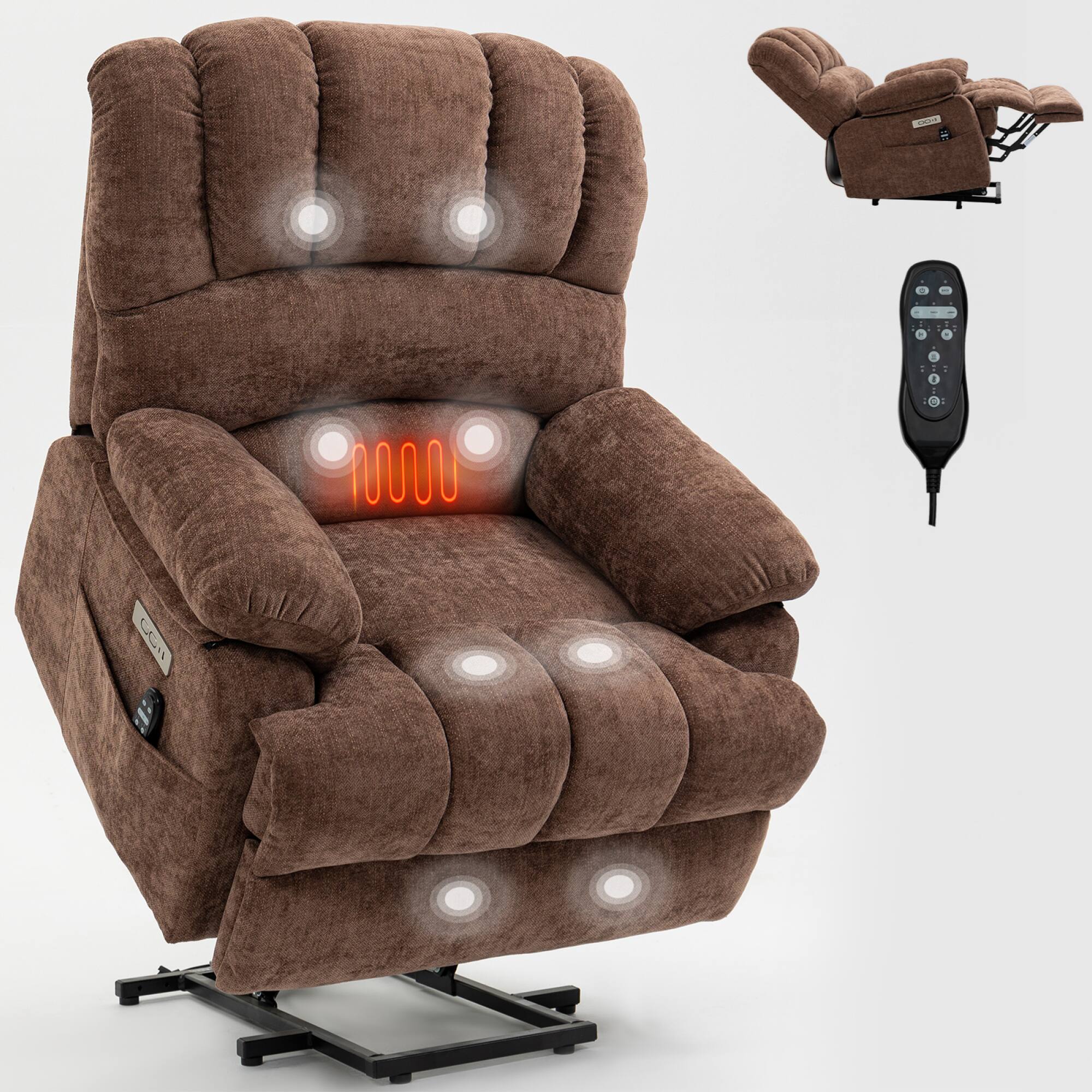 Alt View 6. GOODSILO - Extra Large Power Lift Recliner Chair with Massage, Heating, and USB Charging - Brown.