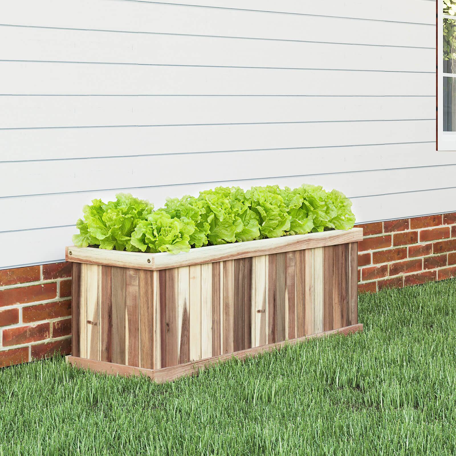 Alt View 1. Costway - Costway 2 PCS Acacia Wood Raised Garden Bed with Drainage Gaps & Removable Base for Herbs - Natural.