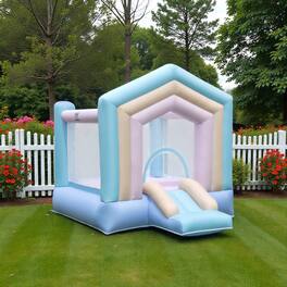 BreeBe - Fun Kids Bounce Castle with Slide and Basketball Hoop, 480W Electric Blower - Macaron