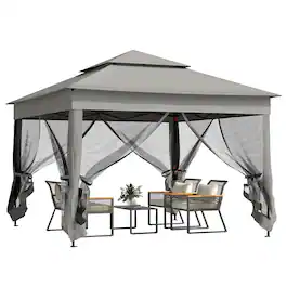 Outsunny - 11' x 11' Pop Up Canopy, Outdoor Patio Gazebo Shelter with Removable Zipper Netting, Instant Event Tent - Dark Gray