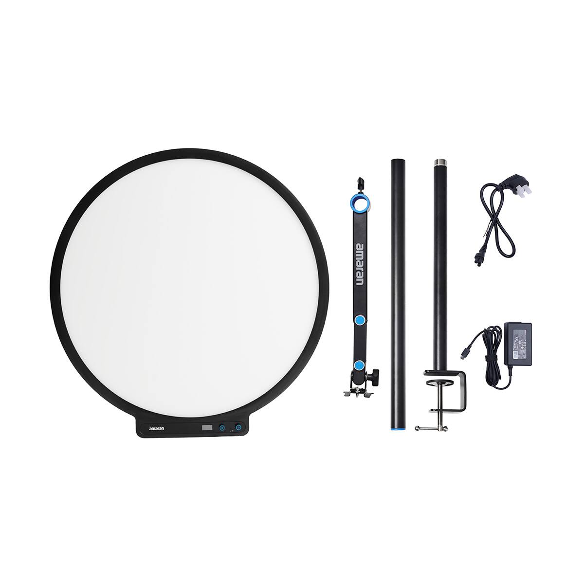 Alt View 1. Amaran - amaran Verge Max 22" 60W Bi-Color Circular LED Light Panel, Charcoal - Includes Desk Clamp Stand with a 360deg Swing.