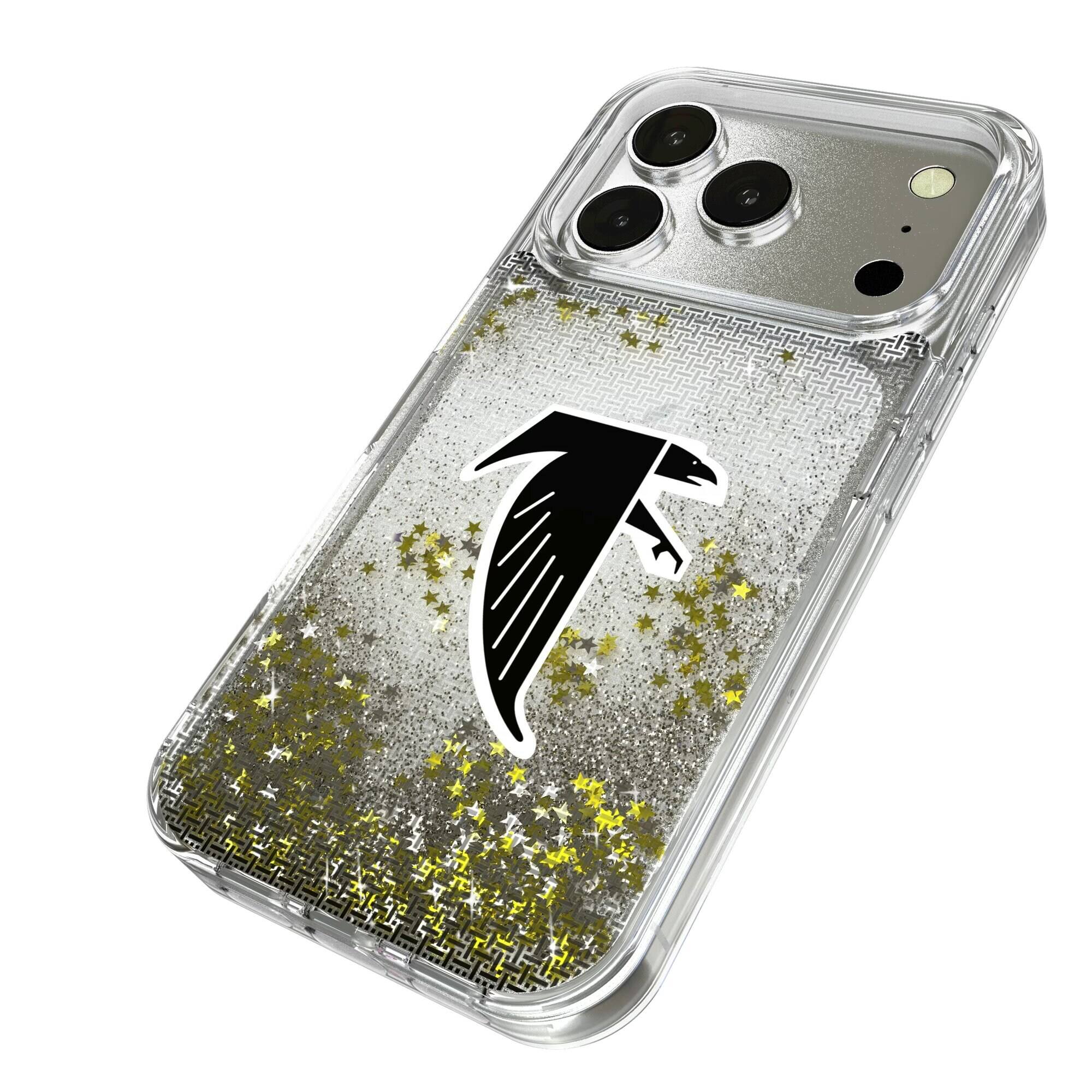 Alt View 1. Keyscaper - Atlanta Falcons Linen Logo iPhone Glitter Case - 14 Pro - Multicolor.