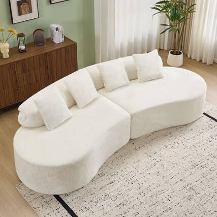 Front. Anysun - Modern Curved Flannelette Sofa, Multi-Seat Creative Design for Living Room with Pillow Set - White.