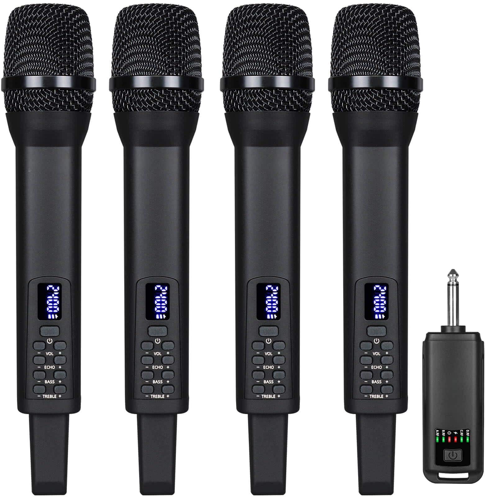 Reds Spade - Rechargeable microphones handheld cordless mics system dynamic with echo treble bass vol control for karaoke - 4 Mics, Black