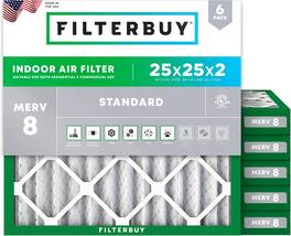Filterbuy - 25x25x2 MERV 8 Dust & Allergy Defense, Electrostatic Pleated HVAC AC Furnace Air Filters Replacement (6-Pack) - Silver