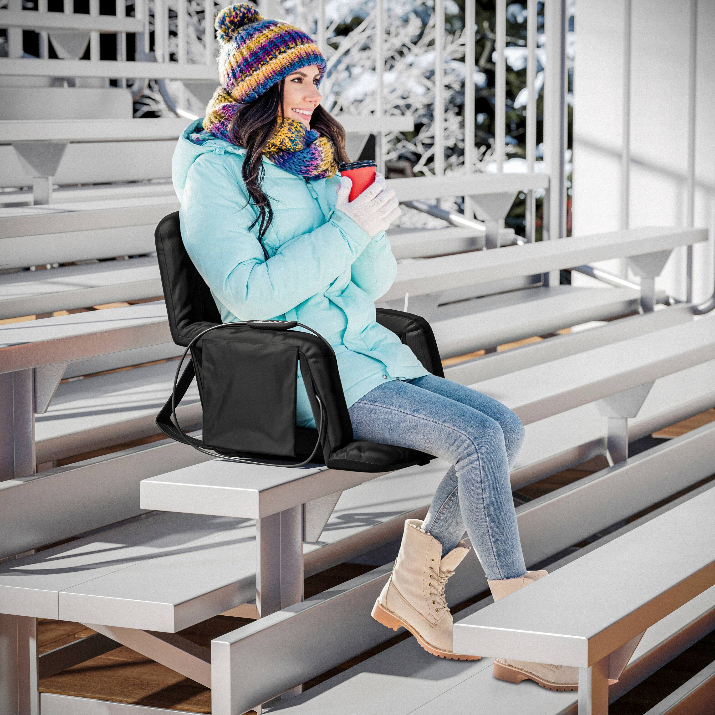 Alt View 5. Emma + Oliver - Foldable Reclining Stadium Chair with Backpack Straps-Heated Back and Seat - Black.