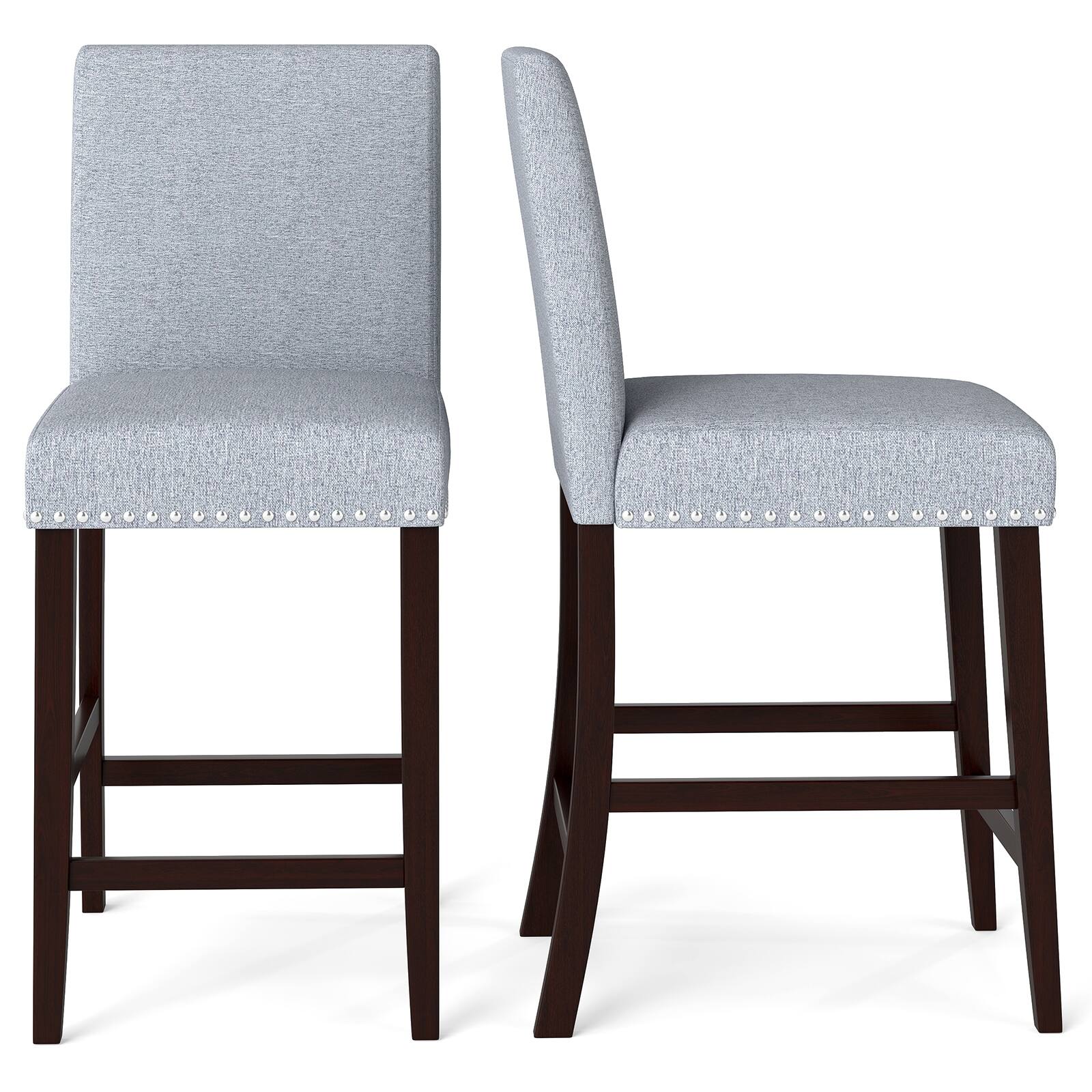 Front. Gymax - Gymax 26'' Counter Height Chairs Set of 2 Barstools w/ Padded Seat & Backrest Footrest - Gray.