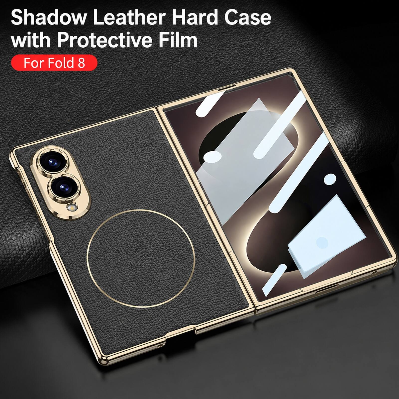 Shadow Leather Hard Case with Protective Film  
For Fold 8
