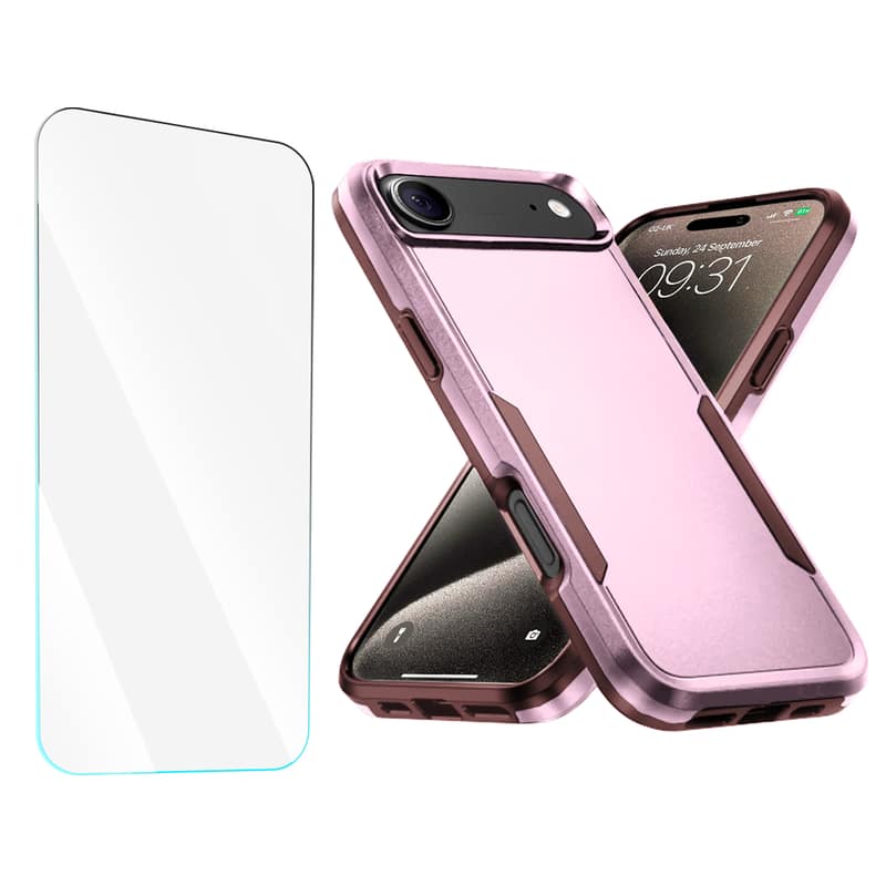 Entronix - iPhone 17 Air Bundle - Dual-Layer Soft Touch Case & Clear Screen Protector - Pink