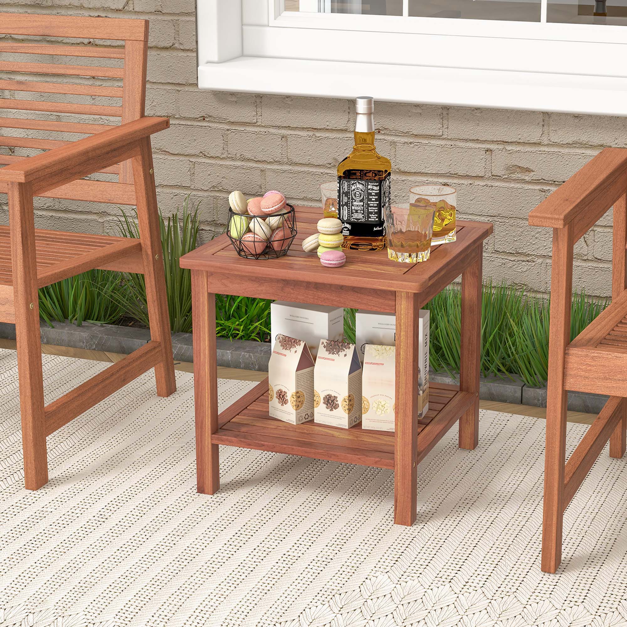 Alt View 1. Costway - Costway Patio Acacia Wood Side Table 2-Tier Square End Table Porch Poolside Natural - Natural.